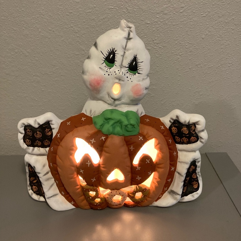 Vintage Ceramic Ghost with Pumpkin